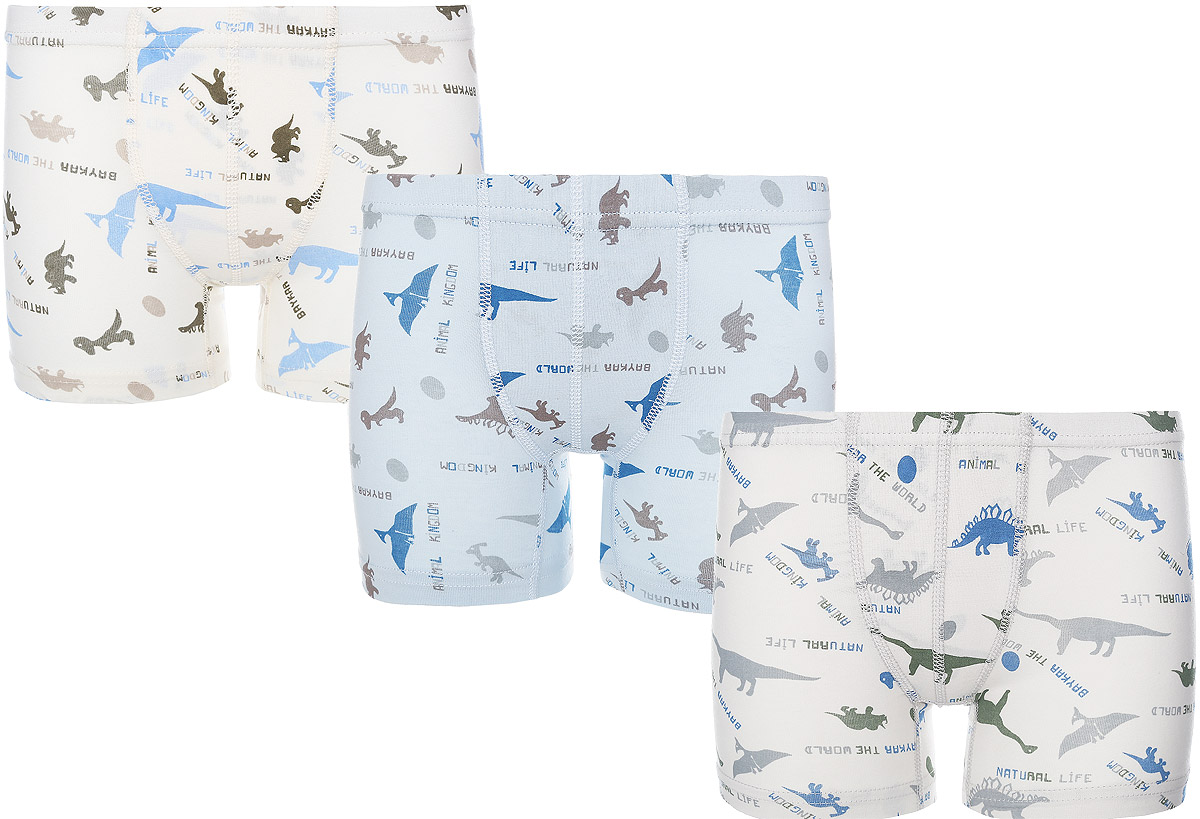 Трусы-боксеры для мальчика, 3 шт. N3096-22N3096-22 Трусы-боксеры для мальчика, 3 шт. N3096-22N3096-22Трусы-боксеры для мальчика Baykar выполнены из эластичного хлопка. Они мягкие и приятные на ощупь, не раздражают нежную и чувствительную кожу ребенка, хорошо вентилируются. Плоские эластичные швы обеспечивают комфорт. Трусы-боксеры на талии имеют мягкую резинку, надежно фиксирующую трусики и не сдавливающую животик ребенка. В комплект входят трое трусов разного цвета. Каждая модель оформлена принтом с изображением забавных динозавров. Такие трусики идеально подойдут ребенку, а мягкий эластичный материал позволит ему комфортно чувствовать себя в течение дня!
