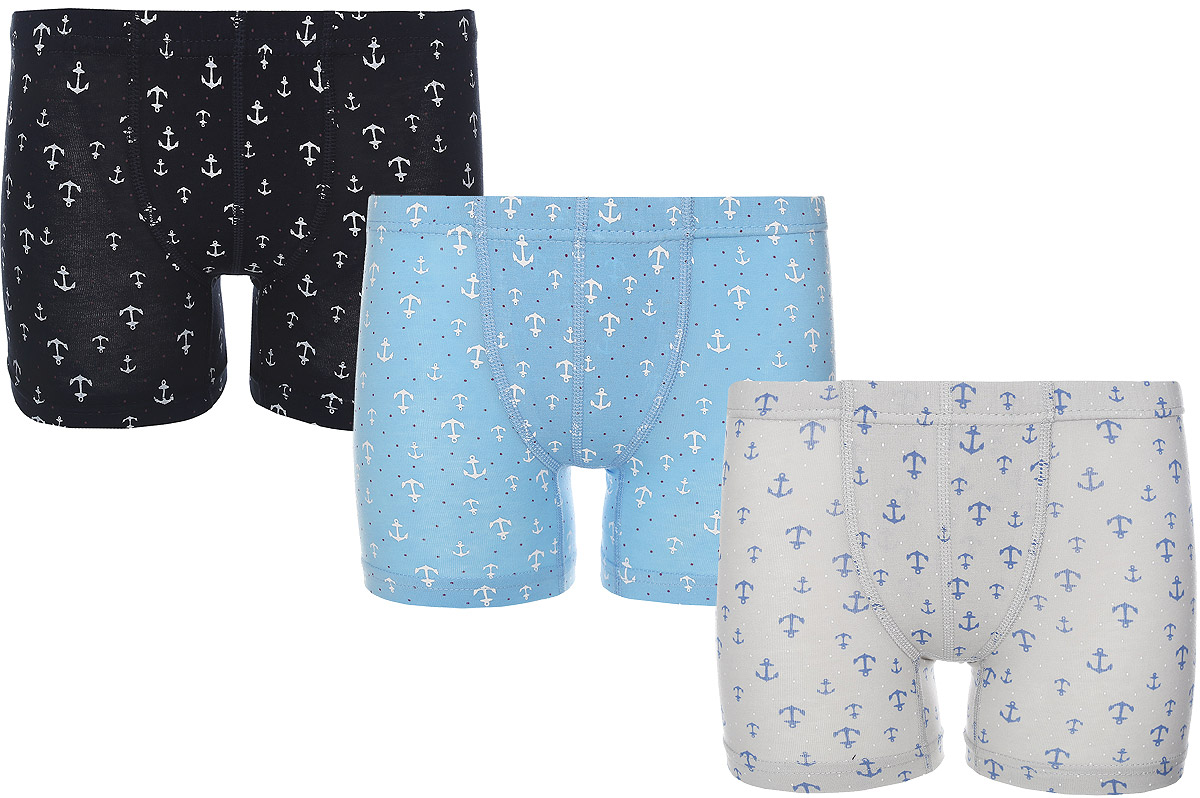 Трусы-боксеры для мальчика, 3 шт. N3125-22N3125-22 Трусы-боксеры для мальчика, 3 шт. N3125-22N3125-22Трусы-боксеры для мальчика Baykar выполнены из эластичного хлопка. Они мягкие и приятные на ощупь, не раздражают нежную и чувствительную кожу ребенка, хорошо вентилируются. Плоские эластичные швы обеспечивают комфорт. Трусы-боксеры на талии имеют мягкую резинку, надежно фиксирующую трусики и не сдавливающую животик ребенка. В комплект входят трое трусов разного цвета. Каждая модель оформлена принтом с изображением миниатюрных якорей. Такие трусики идеально подойдут ребенку, а мягкий эластичный материал позволит ему комфортно чувствовать себя в течение дня!