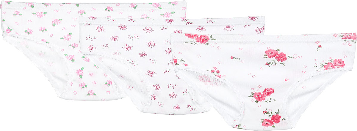 Трусы для девочки, 3 шт. N5118-22N5118-22 Трусы для девочки, 3 шт. N5118-22N5118-22Трусы для девочки Baykar, изготовленные из натурального хлопка, очень мягкие и приятные на ощупь, не раздражают нежную кожу ребенка и хорошо вентилируются. Трусы-слипы имеют на талии мягкую резинку, не сдавливающую животик ребенка. Проймы для ног дополнены эластичными резинками с ажурными петельками. Комплект содержит трое трусов-слипов. Две модели оформлены цветочным принтом, одна - изображением бабочек и сердечек. Такие трусики идеально подойдут вашей принцессе и подарят ей комфорт!