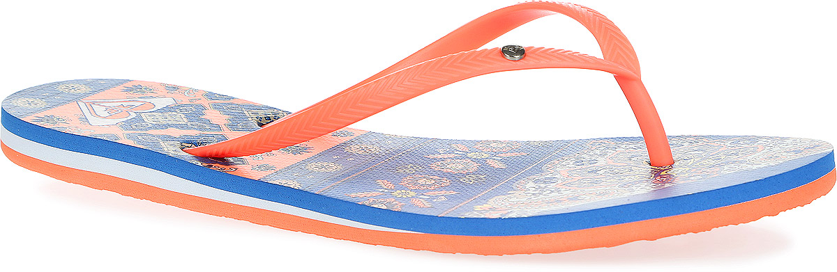 Сланцы женские Bermuda. ARJL100249ARJL100249-CRE Сланцы женские Bermuda. ARJL100249ARJL100249-CREМодные женские сланцы Bermuda от Roxy придутся вам по душе. Верх модели, выполненный из резины, оформлен рельефным орнаментом и металлическим элементом в виде фирменного логотипа. Ремешки с перемычкой гарантируют надежную фиксацию модели на ноге. Подошва выполнена из материала ЭВА. Верхняя поверхность подошвы оформлена оригинальным принтом и фирменным логотипом. Рельефное основание подошвы обеспечивает уверенное сцепление с любой поверхностью. Удобные сланцы прекрасно подойдут для похода в бассейн или на пляж.