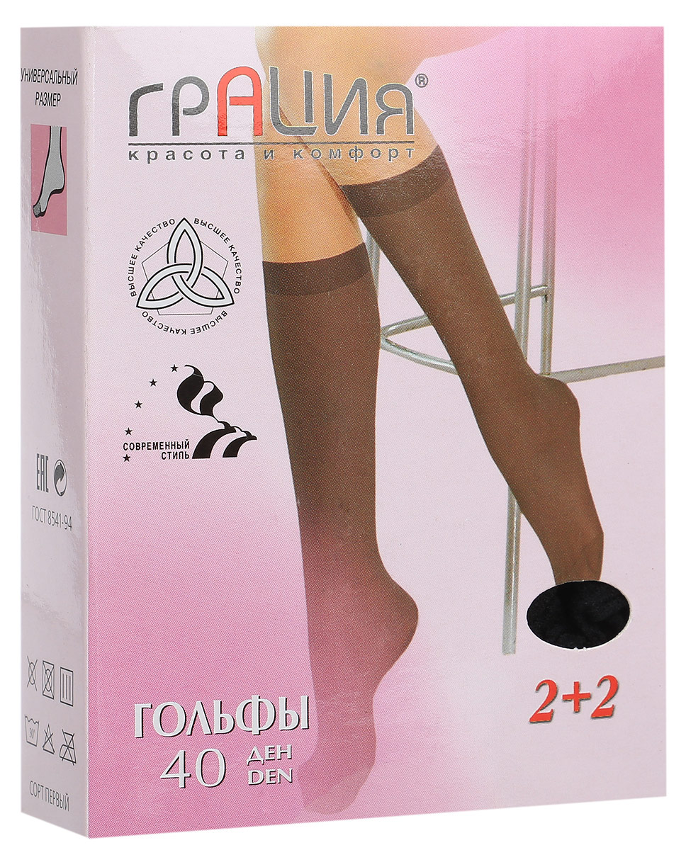 Гольфы женские 40, 2 парыГольфы 40 Гольфы женские 40, 2 парыГольфы 40Стильные женские гольфы Грация 40, изготовленные из высококачественного эластичного полиамида, идеально подойдут для повседневной носки. Входящий в состав материала полиамид обеспечивает износостойкость, а эластан позволяет гольфам легко тянуться, что делает их комфортными в носке. Шелковистые гольфы легко тянутся. Гладкие и мягкие на ощупь, они имеют укрепленный мысок. Идеальное облегание и комфорт гарантированы при каждом движении. Плотность: 40 den. В комплекте 2 пары.