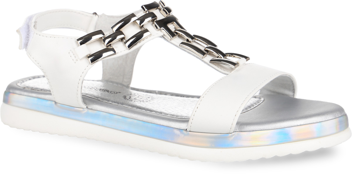 Босоножки для девочки. 61-SS1061-SS105 Босоножки для девочки. 61-SS1061-SS105Оригинальные босоножки от Flamingo придутся по душе вашей юной моднице и идеально подойдут для повседневной носки в летнюю погоду! Модель выполнена из искусственной кожи и оформлена на подъеме металлическими элементами в виде цепочки. Ремешок на застёжке-липучке надежно зафиксирует обувь на ноге. Подкладка и стелька из натуральной кожи комфортны при движении. Подошва с рифленым протектором обеспечивает идеальное сцепление с любой поверхностью. Стильные босоножки - незаменимая вещь в гардеробе каждой девочки!