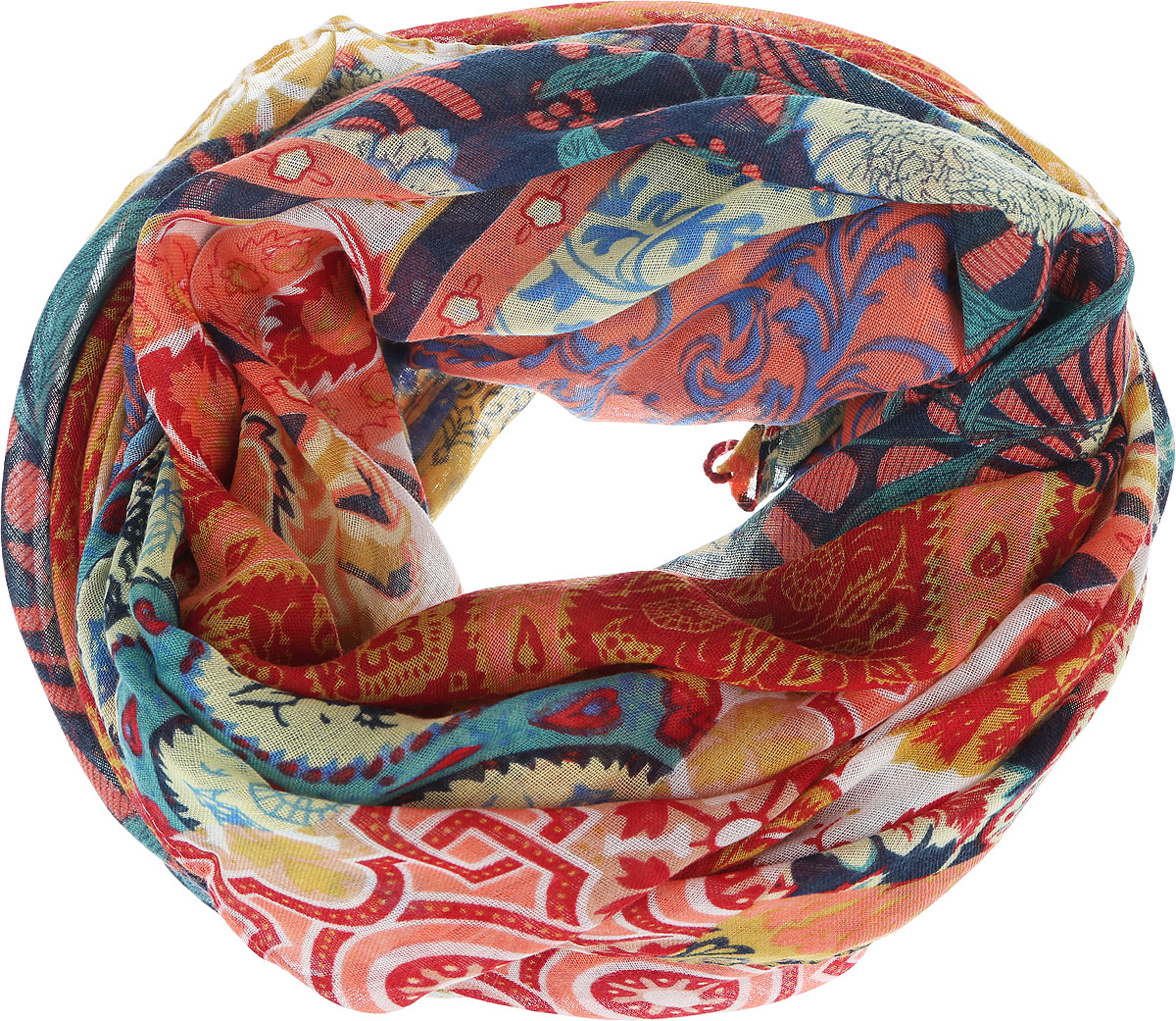 ПалантинB319_Multicolor ПалантинB319_MulticolorЭлегантный палантин Baon согреет вас в непогоду и станет достойным завершением вашего образа. Палантин изготовлен из вискозы с добавлением шерсти. Он оформлен оригинальным орнаментом в восточном стиле и дополнен кистями по краю. Такой палантин превосходно дополнит любой наряд и подчеркнет ваш изысканный вкус. Легкий, теплый и изящный палантин принесет в ваш образ утонченность и шарм, и непременно вызовет восхищение окружающих.