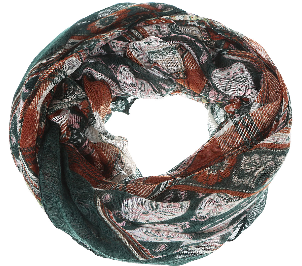 ШарфB313_Deep Forest Printed ШарфB313_Deep Forest PrintedМодный женский шарф Baon подарит вам уют и станет стильным аксессуаром, который призван подчеркнуть вашу индивидуальность и женственность. Легкий шарф выполнен из вискозы с добавлением шелка, он невероятно мягкий и приятный на ощупь. Шарф оформлен этническим орнаментом. Этот модный аксессуар гармонично дополнит образ современной женщины, следящей за своим имиджем и стремящейся всегда оставаться стильной и элегантной. Такой шарф украсит любой наряд и согреет вас в непогоду, с ним вы всегда будете выглядеть изысканно и оригинально.