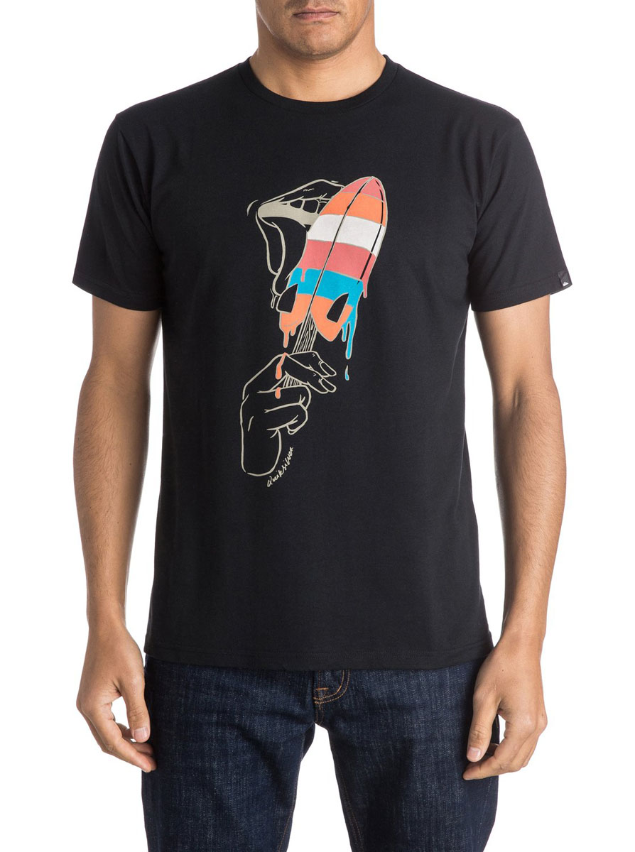ФутболкаEQYZT03949-KVJ0 ФутболкаEQYZT03949-KVJ0Мужская футболка Quiksilver Simppleasu с короткими рукавами и круглым вырезом горловины выполнена из натурального хлопка. Футболка украшена крупным принтом с изображением мороженого-эскимо спереди.