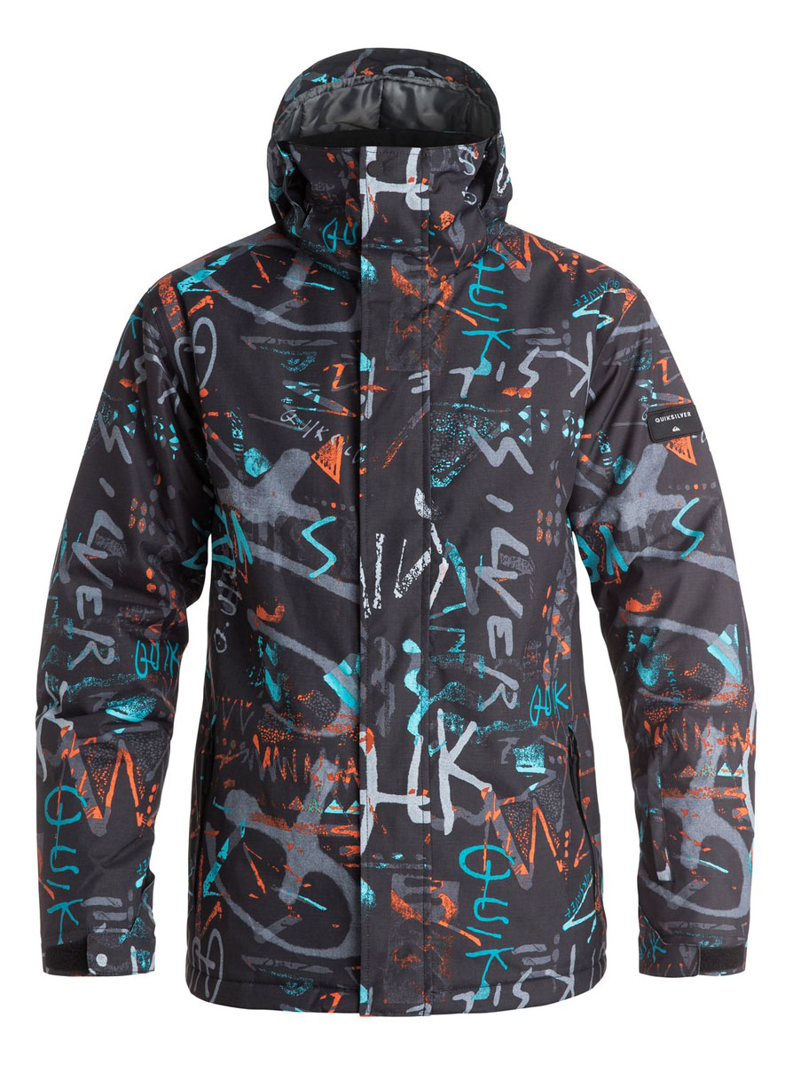 КурткаEQYTJ03069-BGZ7 КурткаEQYTJ03069-BGZ7Мужская куртка Quiksilver выполнена из 100% полиэстера. Модель с капюшоном и длинными рукавами застегивается на застежку-молнию и липучки. Капюшон пристегивается при помощи кнопок и дополнен шнурком-кулиской. Низ рукавов дополнен хлястиками на липучках и трикотажными манжетами. Спереди расположено два прорезных кармана, а на левом рукаве - карман на молнии. Внутри один накладной, сетчатый карман на липучке. Низ куртки регулируется при помощи эластичного шнурка с стопперами. Изделие оформлено оригинальным принтом.