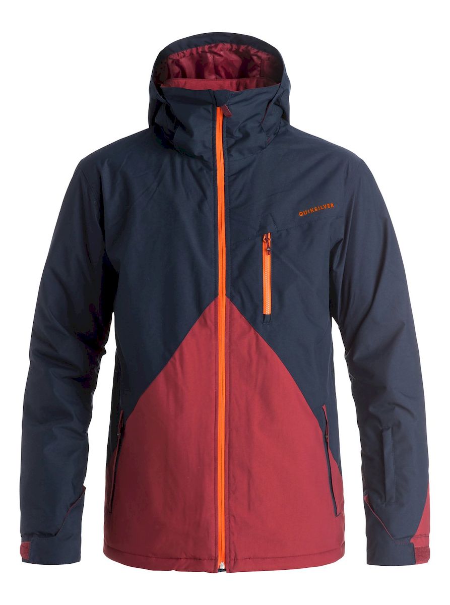 КурткаEQYTJ03067-BYJ0 КурткаEQYTJ03067-BYJ0Мужская куртка для сноуборда Quiksilver выполнена из нейлона с подкладкой из синтепона. Модель с длинными рукавами, воротником-стойкой и съемным капюшоном на кнопках застегивается на застежку-молнию спереди. Изделие дополнено тремя втачными карманами на застежках-молниях, внутренним втачным карманом на липучке и накладным карманом-сеткой, а также небольшим втачным кармашком на рукаве. Рукава дополнены внутренними трикотажными манжетами, а также хлястиками с липучками, которые позволяют регулировать обхват манжет. По бокам куртки, от линии талии до середины рукавов, расположены вентиляционные отверстия с сетчатыми вставками, закрывающиеся на застежки-молнии. Куртка оснащена внутренней противоснежной вставкой на кнопках. Низ куртки дополнен шнурком-кулиской.