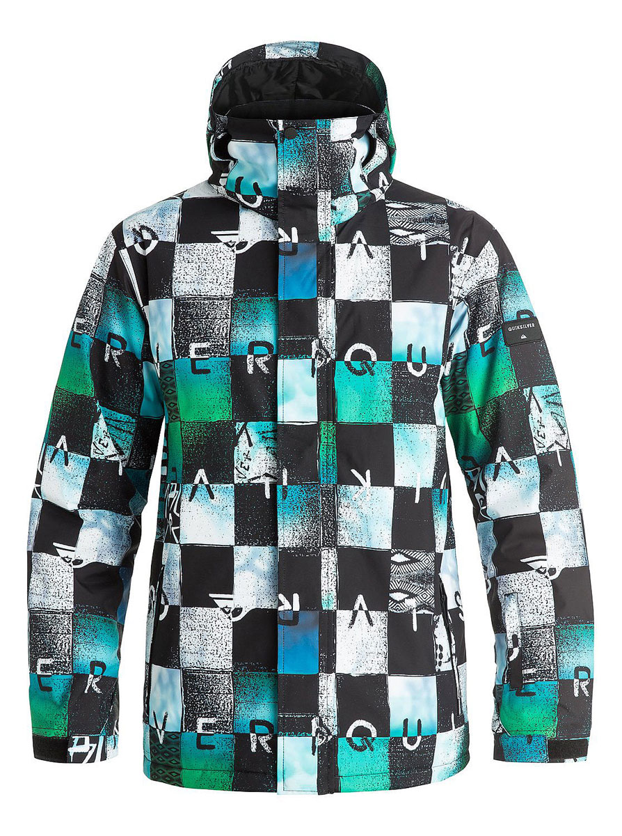 КурткаEQYTJ03069-BGZ9 КурткаEQYTJ03069-BGZ9Мужская куртка Quiksilver выполнена из 100% полиэстера. Модель с капюшоном и длинными рукавами застегивается на застежку-молнию и липучки. Капюшон пристегивается при помощи кнопок и дополнен шнурком-кулиской. Низ рукавов дополнен хлястиками на липучках и трикотажными манжетами. Спереди расположено два прорезных кармана, а на левом рукаве - карман на молнии. Внутри один накладной, сетчатый карман на липучке. Низ куртки регулируется при помощи эластичного шнурка с стопперами. Изделие оформлено оригинальным принтом.