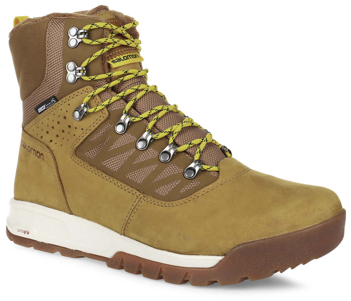 БотинкиL37263200 БотинкиL37263200Теплые мужские ботинки Salomon Utility PRO TS сочетают в себе городской стиль и зимнее качество. Верх выполнен из непромокаемой натуральной кожи и текстильного материала. Непромокаемая мембрана Climashield. Защита от грязи Mud guard. Шнуровка надежно и плотно фиксирует модель на ноге. Вшитый язычок защитит от попадания грязи и снега. Подкладка выполнена из влагозащитной мембраны, в верхней части ботинок и язычка - искусственный мех. Утеплитель Thinsulate Ultra сохранит ваши ноги в тепле. Стелька выполнена из пластика EVA, благодаря чему создается амортизация шага. Не оставляющая следов подошва Winter Contagrip с агрессивным протектором и резиновыми шипами обеспечивает оптимальное сцепление на разных поверхностях и состоит из идеального сочетания специальных резин Ice Grip. В таких ботинках вашим ногам будет комфортно и уютно.