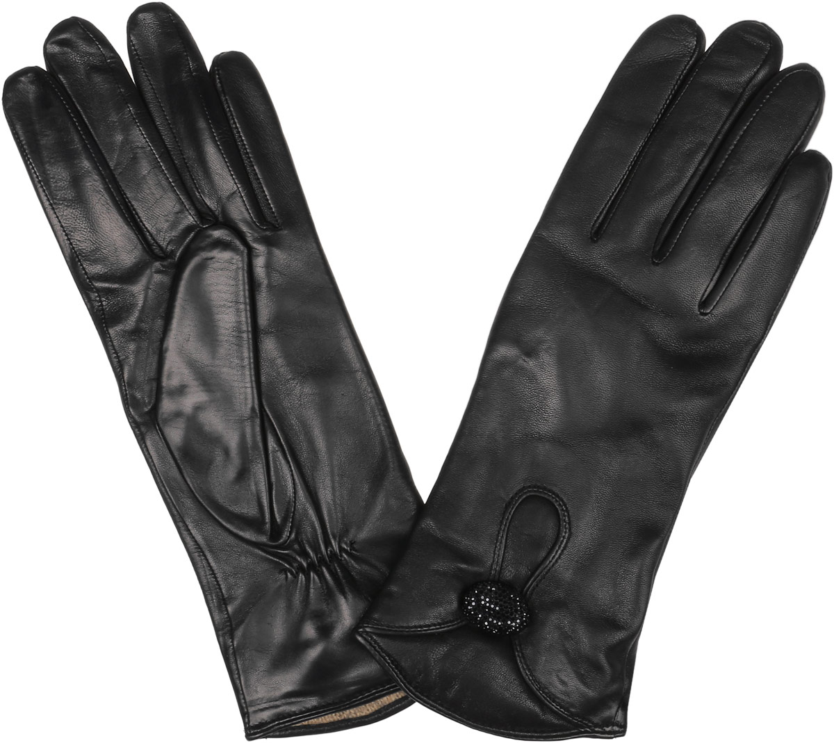 Перчатки2.9-1 black Перчатки2.9-1 blackСтильные женские перчатки Fabretti не только защитят ваши руки, но и станут великолепным украшением. Перчатки выполнены из натуральной кожи ягненка, а их подкладка - из высококачественной шерсти с добавлением кашемира. Модель оформлена пуговичкой с блестящими стразами. Перчатки имеют строчки - стежки на запястье, которые придают большее удобство при носке. Стильный аксессуар для повседневного образа.