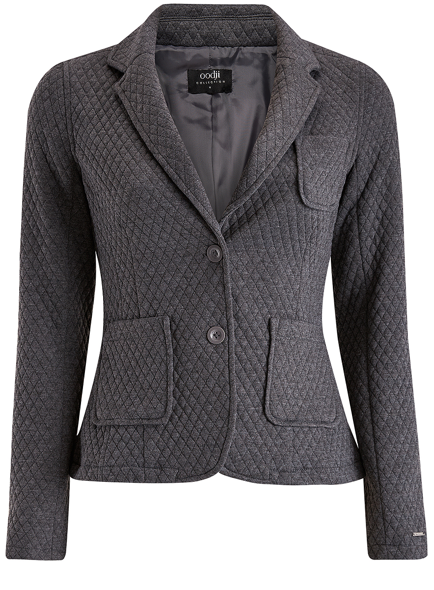Жакет27900041/42408/2500M Жакет27900041/42408/2500MЖенский жакет oodji Collection выполнен из высококачественного полиэстера. Модель приталенного кроя с воротником с лацканами застегивается на две пуговицы. Спереди расположены три накладных кармана, а манжеты оформлены пуговицами. Низ спинки дополнен шлицей.