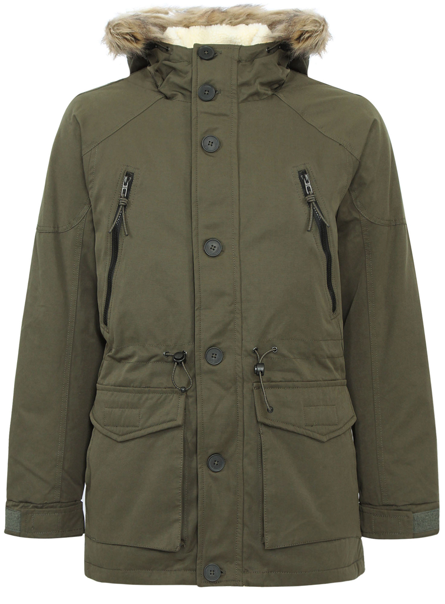 Куртка1L412014M/39827N/6600N Куртка1L412014M/39827N/6600NМужская куртка oodji выполнена из высококачественного комбинированного материала с подкладкой из полиэстера. Утеплитель также полиэстер. Модель с длинными рукавами и несъемным капюшоном застегивается на застежку-молнию и имеет ветрозащитный клапан на пуговицах. Край капюшона оформлен искусственным мехом, который можно отстегнуть в случае необходимости. Объем капюшона регулируется при помощи шнурка-кулиски со стопперами. Низ рукавов дополнен хлястиками на липучках. Объем по линии талии можно регулировать за счет шнурка-кулиски со стоплерами. Изделие дополнено двумя втачными карманами на застежке-молнии и четырьмя накладными карманами, два из которых с клапанами на липучках. С внутренней стороны расположен один прорезной кармана на застежке-молнии и один накладной карман на липучке.