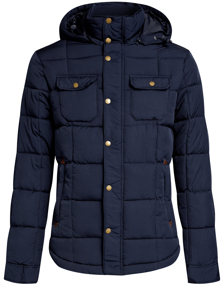 Куртка1L112012M/39988N/7900N Куртка1L112012M/39988N/7900NМужская куртка oodji выполнена из полиэстера с добавлением полиамида. В качестве подкладки и утеплителя используется полиэстер. Модель с воротником-стойкой и съемным капюшоном застегивается на застежку-молнию и имеет ветрозащитную планку на кнопках. Капюшон дополнен эластичным шнурком-кулиской и пристегивается к изделию за счет застежки-молнии. Низ рукавов обработан манжетами на кнопках. Спереди расположено два прорезных кармана на застежках-молниях и два накладных кармана с клапанами на кнопках, а с внутренней стороны - прорезной карман на застежке-молнии.