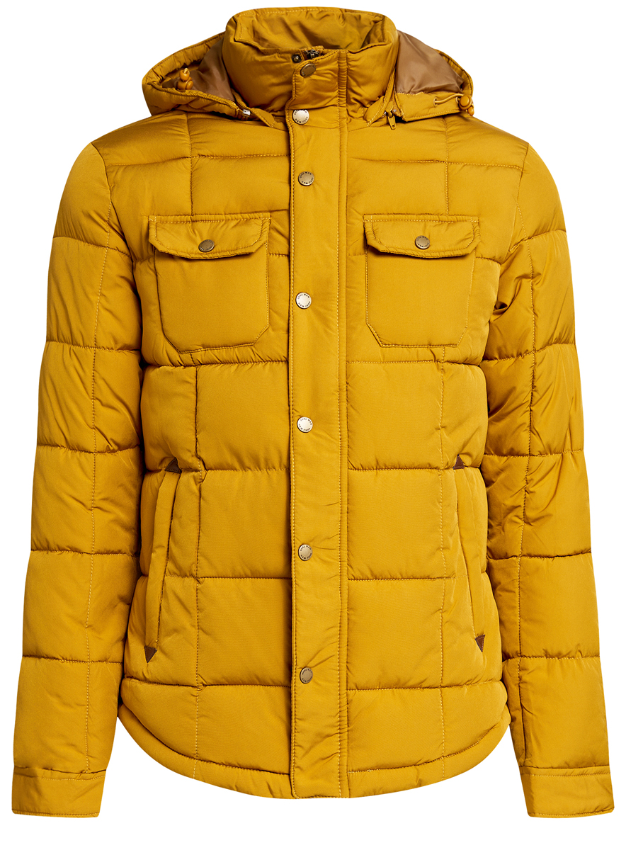 Куртка1L112012M/39988N/7900N Куртка1L112012M/39988N/7900NМужская куртка oodji выполнена из полиэстера с добавлением полиамида. В качестве подкладки и утеплителя используется полиэстер. Модель с воротником-стойкой и съемным капюшоном застегивается на застежку-молнию и имеет ветрозащитную планку на кнопках. Капюшон дополнен эластичным шнурком-кулиской и пристегивается к изделию за счет застежки-молнии. Низ рукавов обработан манжетами на кнопках. Спереди расположено два прорезных кармана на застежках-молниях и два накладных кармана с клапанами на кнопках, а с внутренней стороны - прорезной карман на застежке-молнии.