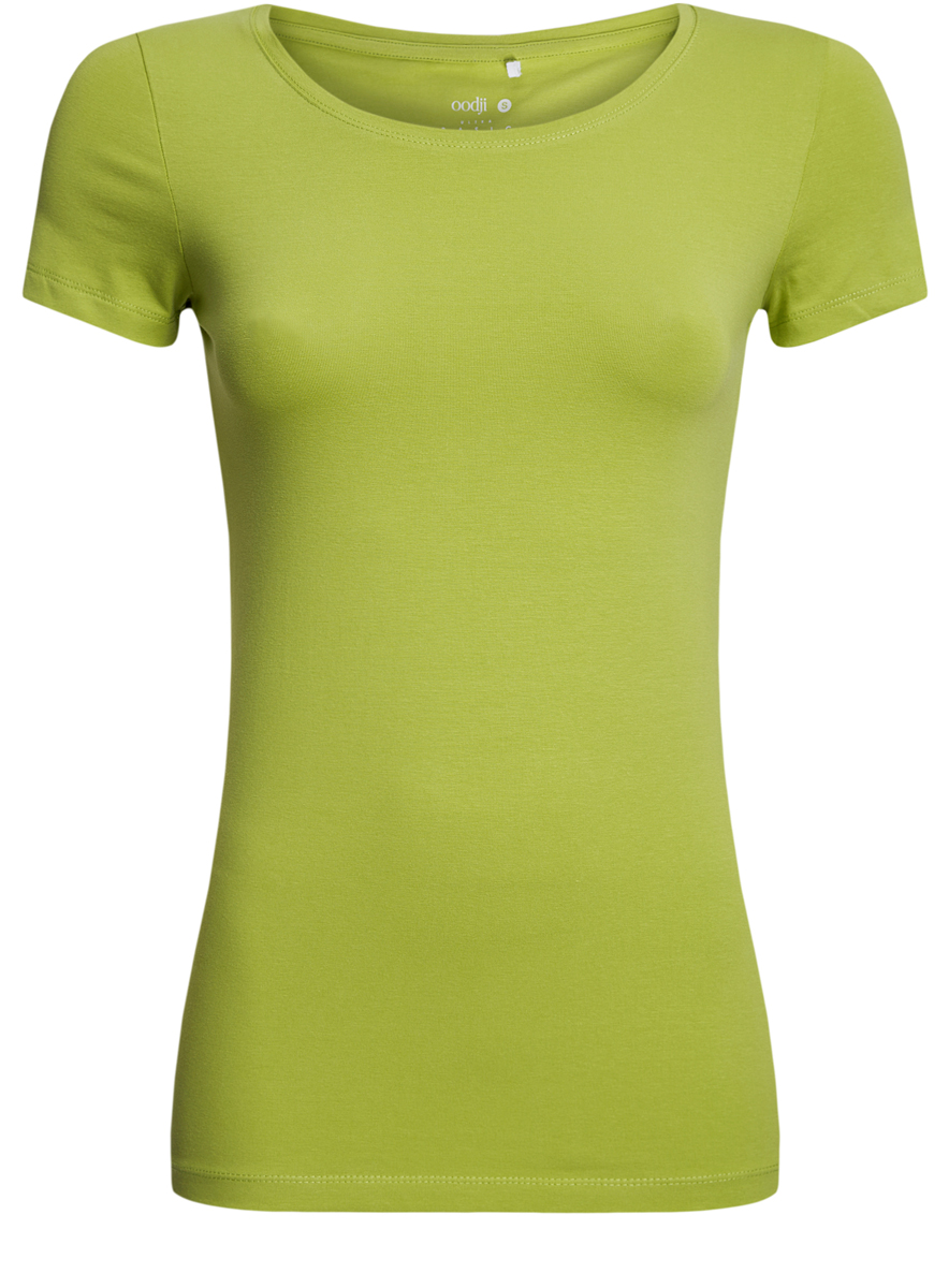 14701005-7B/46147/2000MСтильная женская футболка oodji Ultra, выполненная из хлопка с небольшим добавлением полиуретана, отлично дополнит ваш гардероб. Модель с круглым вырезом горловины и короткими рукавами.