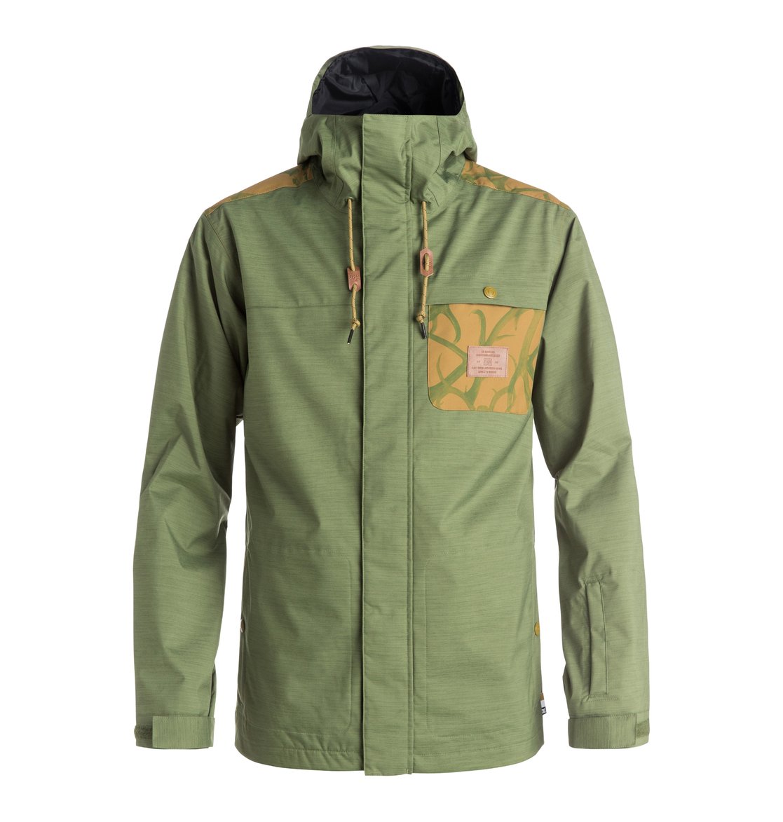КурткаEDYTJ03018-GPH0 КурткаEDYTJ03018-GPH0Мужская куртка DC Shoes Delinquent выполнена из 100% полиэстера. В качестве подкладки и утеплителя также используется полиэстер. Материл изготовлен при помощи технологий Waterproof и Windproof. Такие технологии обеспечивают надежную защиту от ветра и влаги. Модель с несъемным капюшоном застегивается на застежку-молнию с защитой для подбородка и имеет ветрозащитную планку на липучках. Край капюшона дополнен шнурком-кулиской. Низ рукавов дополнен хлястиком на липучке, а низ изделия эластичным шнурком-кулиской. С внутренней стороны модель имеет несъемную ветрозащитную планку с прорезиненным краем. Спереди расположено два прорезных кармана на застежке-молнии и один накладной карман на липучке, а с внутренней стороны - прорезной карман на липучке и накладной карман-сетку на липучке. На левом рукаве расположен прорезной кармана на липучке. Куртка оформлена фирменными нашивками. Водостойкость 10 000 мм, 5000 г/кв. м/ч. Утеплитель 40 г.