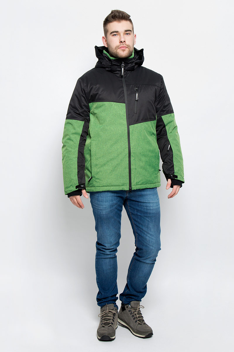 КурткаB536904_WASABI-BLACK КурткаB536904_WASABI-BLACKМужская куртка Baon изготовлена из высококачественного полиэстера. В качестве утеплителя используется полиэстер. Куртка с воротником-стойкой и съемным капюшоном застегивается на застежку-молнию с двумя бегунками и защитой для подбородка, а также дополнительно имеет внутреннюю ветрозащитную планку. Капюшон оснащен эластичными шнурками со стопперами и пристегивается к куртке с помощью застежки-молнии. Рукава дополнены внутренними эластичными манжетами с отверстиями для больших пальцев и хлястиками на липучках. Под рукавом расположена застежка-молния и сетчатый материал для дополнительной вентиляции. Низ изделия дополнен съемной ветрозащитной планкой на кнопках. Объем по низу регулируется с помощью эластичного шнурка со стоппером. Спереди имеются три прорезных кармана на застежках-молниях, с внутренней стороны - прорезной карман на застежке-молнии и небольшой накладной карман-сетка на кнопке. На левом рукаве расположен небольшой прорезной карман на застежке-молнии . Куртка оформлена...