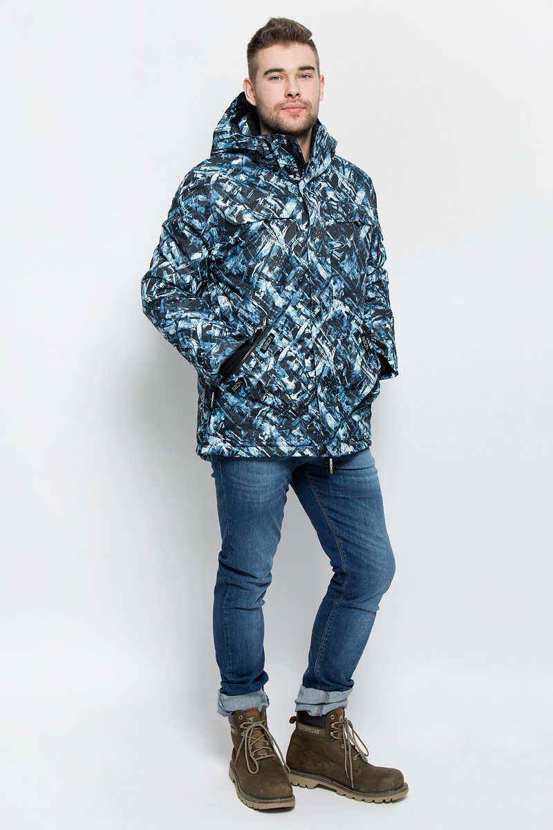 КурткаB536903_BLACK PRINTED КурткаB536903_BLACK PRINTEDМужская куртка Baon изготовлена из высококачественного полиэстера. В качестве утеплителя используется полиэстер. Куртка с воротником-стойкой и съемным капюшоном застегивается на застежку-молнию с защитой для подбородка и дополнительно имеет ветрозащитный клапан на липучках и кнопках. Капюшон оснащен эластичными шнурками со стопперами и пристегивается к куртке с помощью застежки-молнии. Низ рукавов дополнен хлястиками на липучках. Под рукавом расположена застежка-молния и сетчатый материал для дополнительной вентиляции. Низ изделия дополнен съемной ветрозащитной планкой на кнопках. Объем по низу регулируется с помощью эластичного шнурка со стоппером. Спереди имеются четыре прорезных кармана на застежках-молниях с клапанами на липучках, с внутренней стороны - прорезной карман на застежке-молнии и небольшой накладной карман-сетка и накладной карман на липучке. На левом рукаве расположен небольшой прорезной карман на застежке-молнии и накладной карман с клапаном на липучке. Куртка...