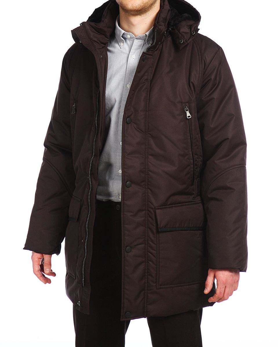 Куртка14421_Black Куртка14421_BlackМужская куртка Xaska изготовлена из высококачественного полиэстера. В качестве утеплителя используется холлофайбер. Куртка с съемным капюшоном застегивается на застежку-молнию, а также дополнительно имеет ветрозащитную планку на кнопках. Капюшон оснащен текстильным шнурком со стопперами. Рукава дополнены внутренними эластичными манжетами. Спереди имеются шесть карманов на застежках-молниях и кнопках, внутри расположены два прорезных кармана на застежках-молниях. По бокам куртка регулируется при помощи хлястика с металлическими фиксаторами.