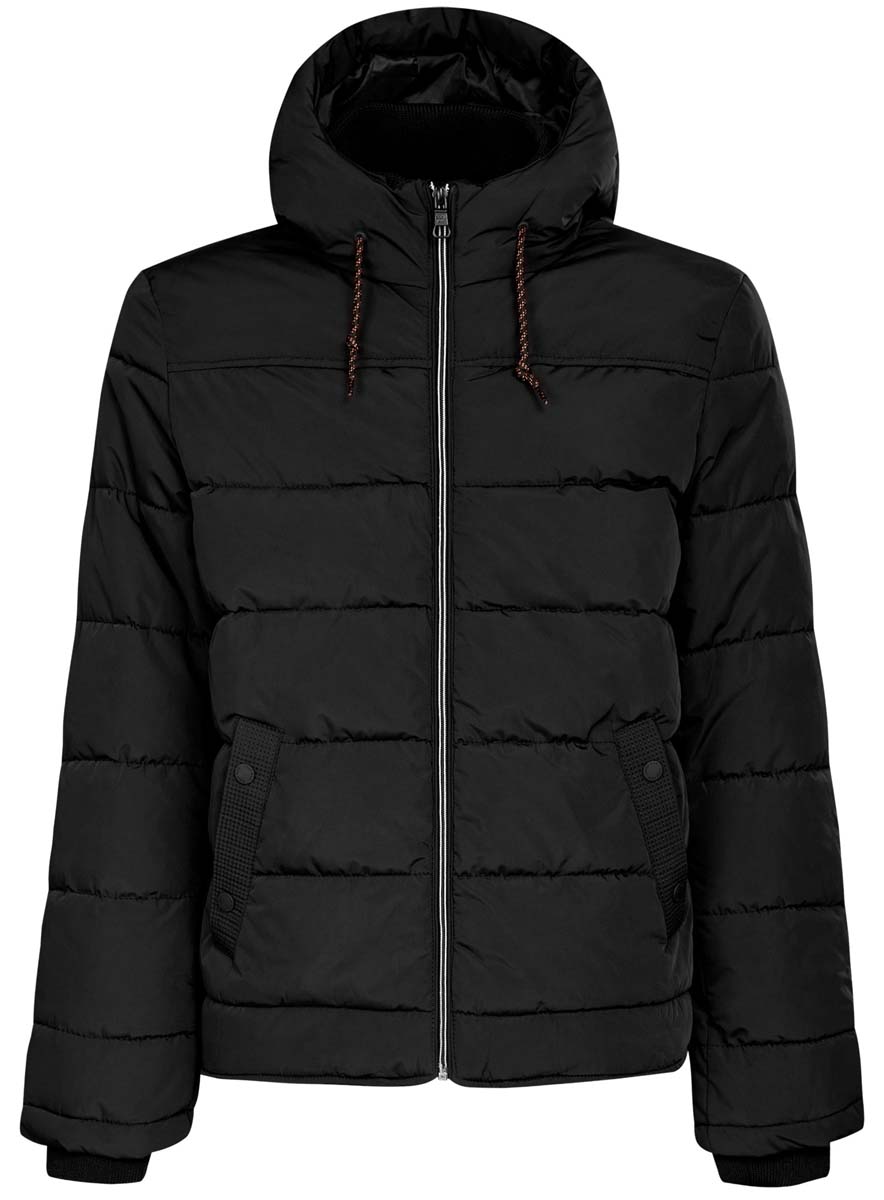 Куртка1B112006M/39877N/2900N Куртка1B112006M/39877N/2900NМужская куртка oodji Basic выполнена из 100% полиэстера. В качестве подкладки и утеплителя также используется полиэстер. Модель с несъемным капюшоном застегивается на застежку-молнию. Капюшон дополнен по краю шнурком-кулиской, а по низу - эластичной резинкой. Рукава имеют внутренние эластичные манжеты. Низ изделия дополнен эластичным шнурком-кулиской. Спереди расположено два прорезных кармана на кнопках, а с внутренней стороны - прорезной карман на застежке-молнии.