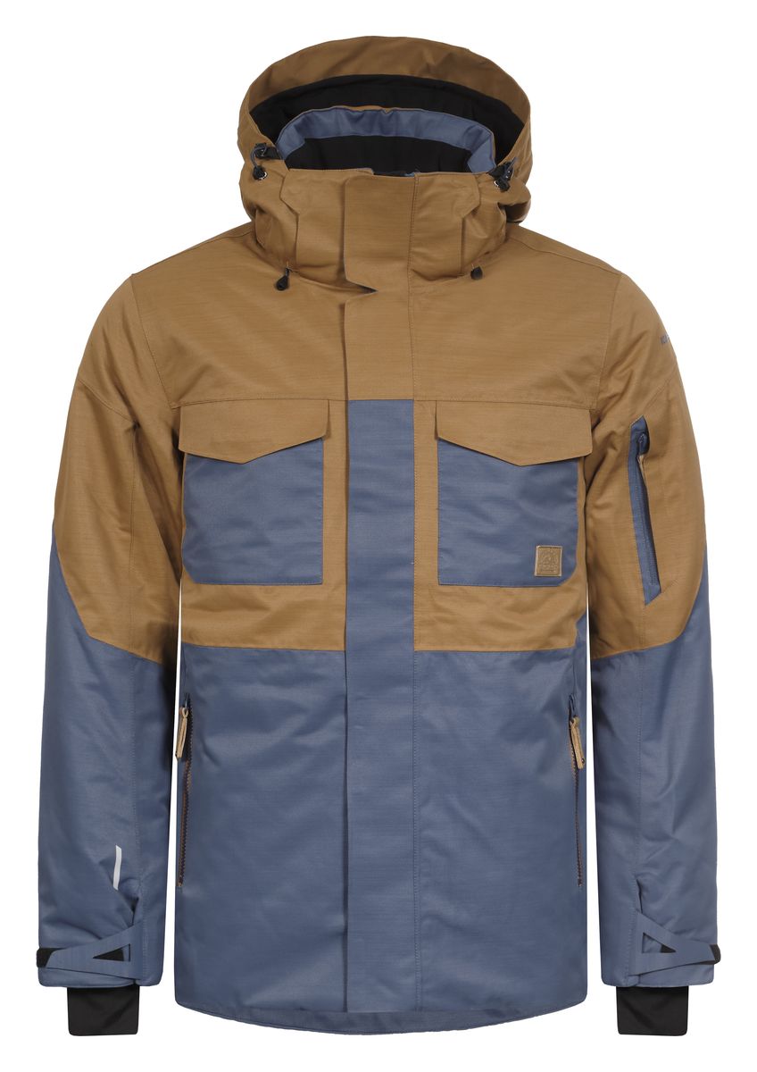 Куртка656229576IV Куртка656229576IVКуртка Icepeak Kanye, изготовленная из водоотталкивающей и ветрозащитной ткани, которая создает оптимальный микроклимат внутри куртки, утеплена полиэстером (100 г/м2). В качестве подкладки используется полиамид. Помимо этого здесь использовался утеплитель Super soft touch, состоящий из множества слоев тончайших волокон, которые обеспечивают отличную термоизоляцию, но не утяжеляют изделие. Куртка с воротником-стойкой и капюшоном застегивается на молнию с ветрозащитным клапаном на кнопках и липучках. Капюшон пристегивается при помощи кнопок и молнии. Рукава дополнены внутренними эластичными манжетами с прорезью для большого пальца. Также манжеты дополнены хлястиками на липучках. С внутренней стороны у модели предусмотрена снегозащитная юбка. Спереди куртка дополнена двумя врезными карманами и двумя накладными карманами с клапанами на липучках, а с внутренней стороны расположены один накладной карман из сетчатой ткани и втачной карман на молнии. На левом рукаве...