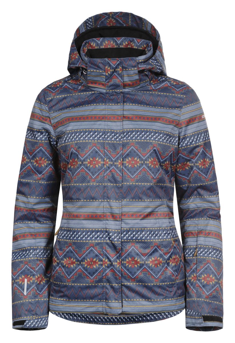 Куртка653231558IV Куртка653231558IVЖенская куртка Icepeak Kaylee выполнена из полиэстера с наполнителем из синтепона. Модель с длинными рукавами, воротником-стойкой и съемным капюшоном на застежке-молнии и пуговицах застегивается на застежку-молнию спереди и имеет ветрозащитный клапан на липучках. Изделие дополнено двумя втачными карманами на застежках-молниях, внутренним втачным карманом на молнии и накладным карманом-сеткой, а также небольшим втачным кармашком на молнии на рукаве. Рукава дополнены хлястиками с липучками, которые позволяют регулировать обхват манжет. Куртка оснащена внутренней противоснежной вставкой на кнопках. Низ куртки дополнен шнурком-кулиской.
