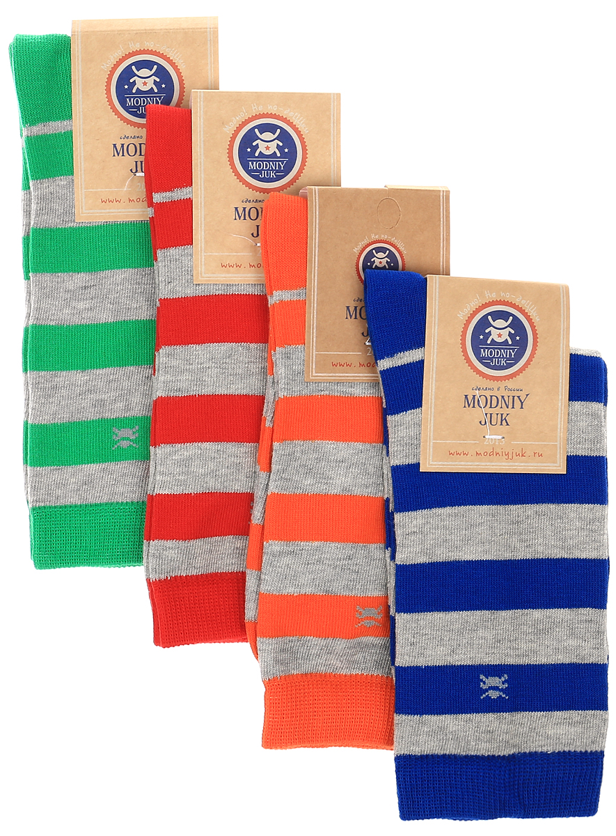 НоскиSocks 2/Bands_&_Logo/ НоскиSocks 2/Bands_&_Logo/Носки для мальчика Modniy Juk, изготовленные из высококачественного материала, идеально подойдут маленькому непоседе. Мягкая и широкая резинка плотно облегает ножку, не сдавливая ее, благодаря чему ребенку будет комфортно и удобно. Усиленные пятка и мысок обеспечивают надежность и долговечность. Носочки оформлены принтом в полоску. В комплекте 4 пары носков.
