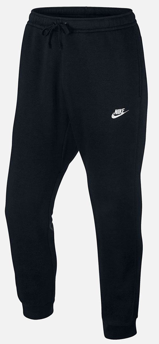 Брюки спортивные804408-010 Брюки спортивные804408-010Брюки Nike NSW Jogger FLC Club из толстовочного трикотажа. Мягкий ворс изнутри, эластичные пояс и манжеты, шнуровка, два боковых кармана без застежки, задний карман на липучке.