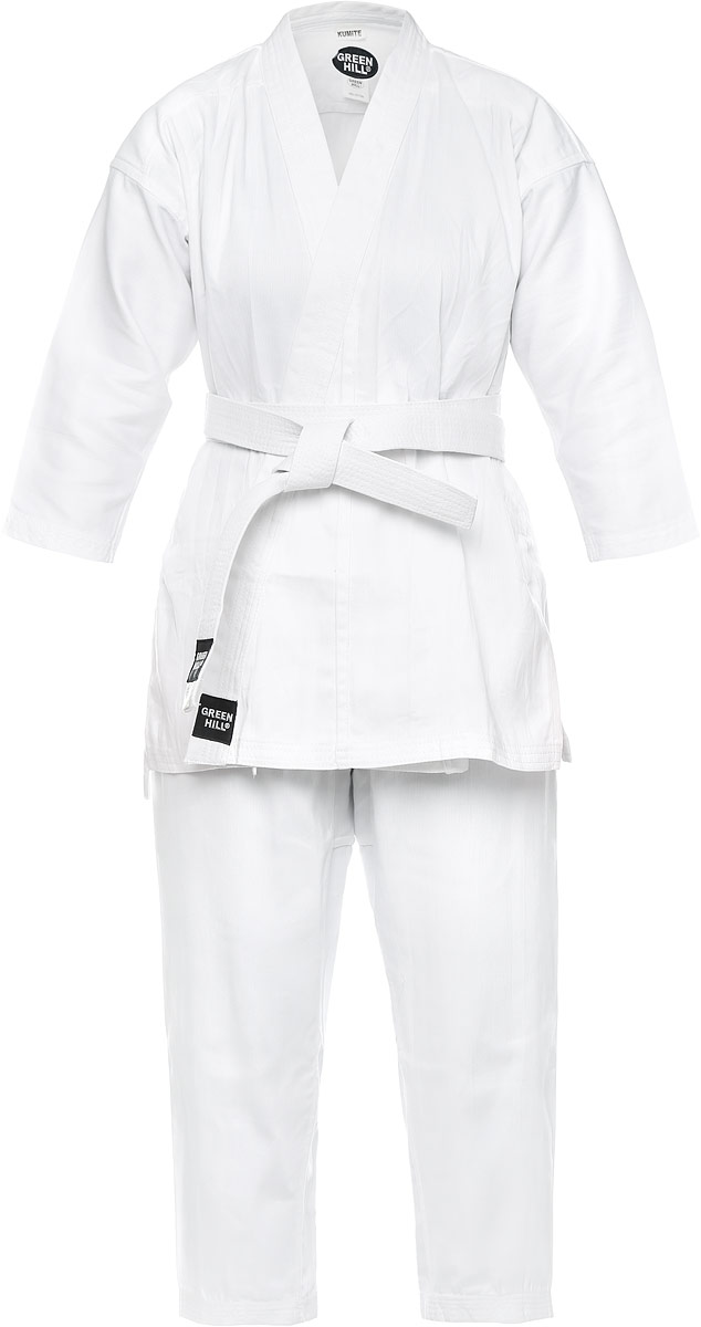 Кимоно для каратеKSM-3002014 Кимоно для каратеKSM-3002014Кимоно для карате Green Hill Kumite состоит из рубашки, брюк и пояса. Просторная рубашка с глубоким запахом, с боковыми разрезами и рукавом три четверти завязывается специальными завязками. Боковые швы и края полочек укреплены дополнительными строчками. Просторные брюки особого покроя на широком поясе и шнурком для фиксации брюк на талии. Длинный плотный пояс укреплен многорядной прострочкой. Комплект изготовлен из натурального хлопка, плотностью 230 г/м2.