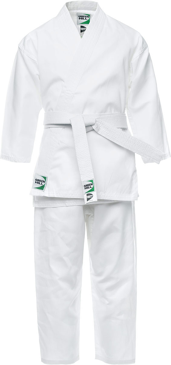 Кимоно для каратеKSB-10341 Кимоно для каратеKSB-10341Кимоно для карате Green Hill Beginner состоит из рубашки, брюк и пояса. Просторная рубашка с глубоким запахом, с боковыми разрезами завязывается специальными завязками. Боковые швы и края укреплены дополнительными строчками. Просторные брюки на широком поясе со шнурком для фиксации брюк на талии. Длинный плотный пояс укреплен многорядной прострочкой. Комплект изготовлен из натурального хлопка.