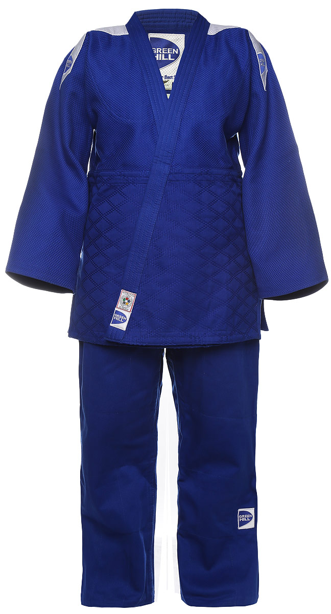 Кимоно для дзюдоJSP-10388 Кимоно для дзюдоJSP-10388Кимоно для дзюдо Green Hill Professional, состоящее из куртки и брюк, выполнено из натурального хлопка. Просторная куртка с глубоким запахом и рукавом 3/4 дополнена снизу по бокам разрезами. Просторные брюки особого кроя оснащены на талии затягивающимся шнурком.