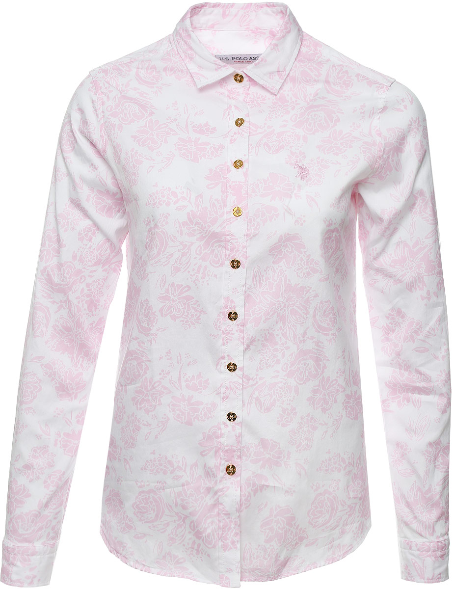РубашкаG082SZ004HELGAFLOX_VR013 РубашкаG082SZ004HELGAFLOX_VR013Женская рубашка U.S. Polo Assn. выполнена из натурального хлопка. Модель с отложным воротником и длинными рукавами застегивается спереди на пуговицы по всей длине. На манжетах предусмотрены застежки-пуговицы. Рубашка украшена вышитым логотипом бренда.