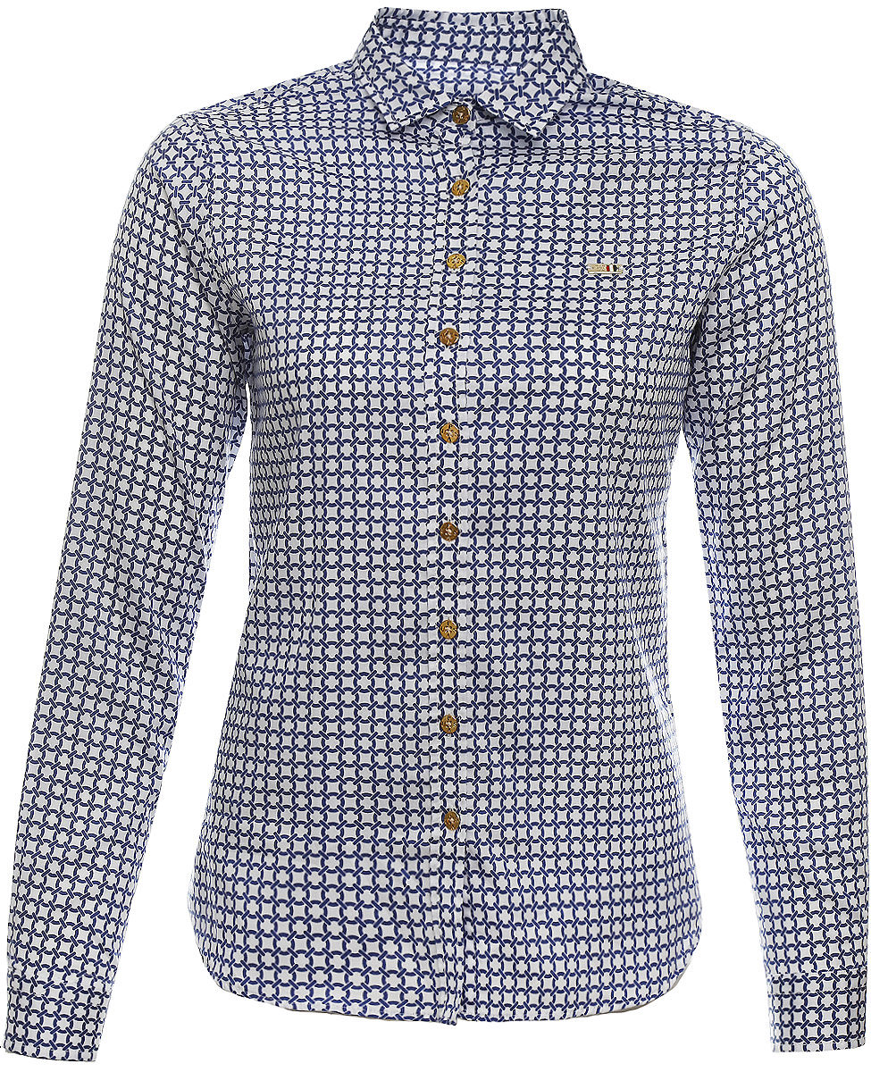 РубашкаG082SZ004HELGAMARINE_VR033 РубашкаG082SZ004HELGAMARINE_VR033Женская рубашка U.S. Polo Assn. выполнена из натурального хлопка. Модель с отложным воротником и длинными рукавами застегивается спереди на пуговицы по всей длине. На манжетах предусмотрены застежки- пуговицы. Рубашка оформлена принтом, украшена небольшими декоративными элементами.