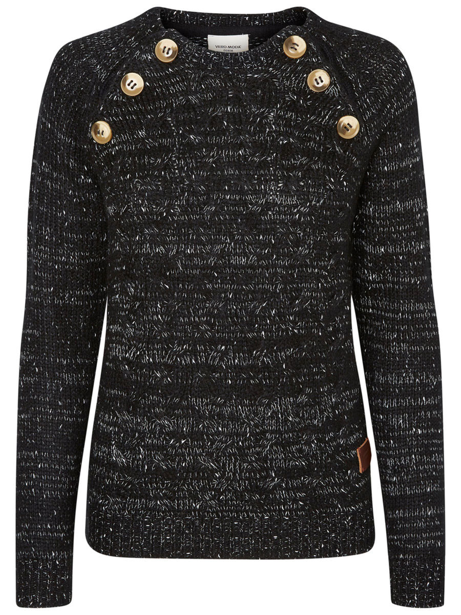 Джемпер10159560_Black Джемпер10159560_BlackОригинальный женский джемпер Vero Moda изготовлен из высококачественной пряжи из акрила и полиэстера. Модель с круглым вырезом горловины и длинными рукавами великолепно подойдет для создания современного образа в стиле Casual. Горловина, манжеты рукавов и низ свитера связаны резинкой. Спереди модель застегивается на пуговицы, а на локтях дополнена оригинальными заплатками.