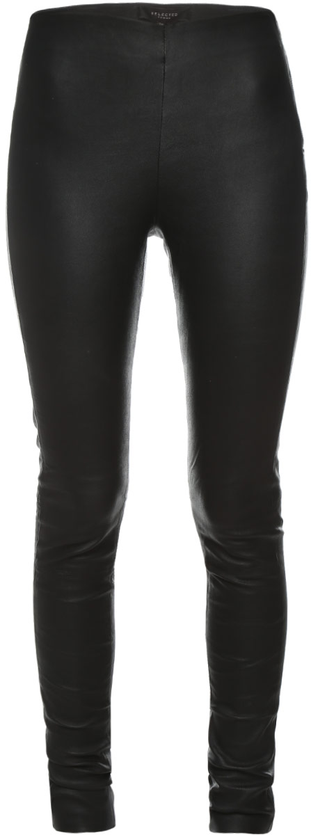 Брюки16054544_Black Брюки16054544_BlackСтильные женские брюки Selected Femme, выполненные из материала высочайшего качества: овчинной кожи. Модель-скинни стандартной посадки и зауженного кроя сбоку застегивается на застежку-молнию, а также на одну кнопку.