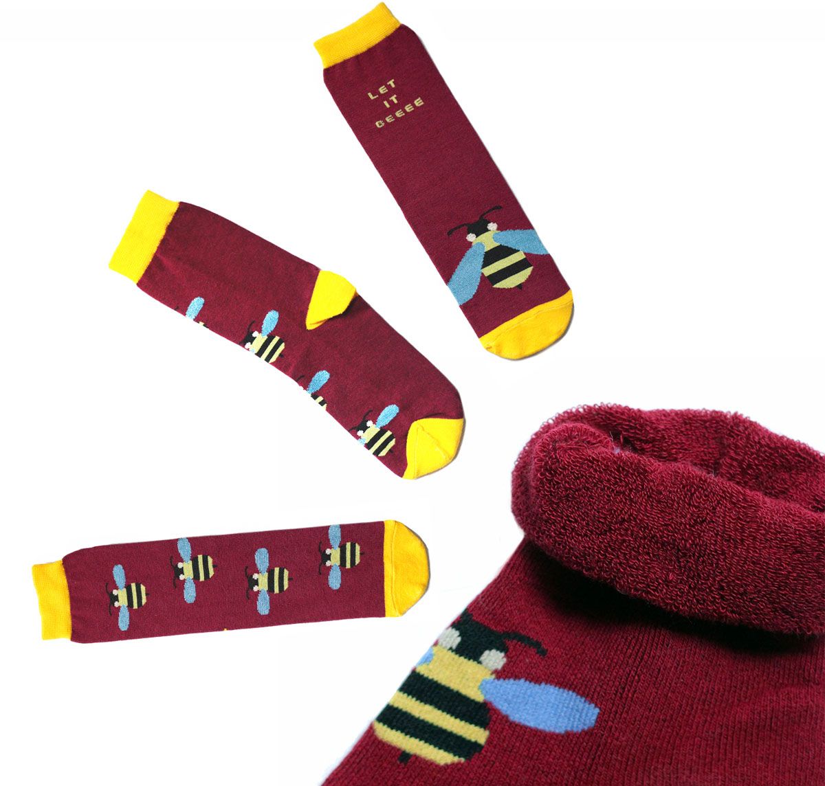 Носкиca11033 Носкиca11033Мужские махровые носки Big Bang Socks изготовлены из высококачественного хлопка с добавлением полиамидных и эластановых волокон, которые обеспечивают великолепную посадку. Удобная резинка идеально облегает ногу и не пережимает сосуды, а удлиненный паголенок придает более эстетичный вид. Мысок и пятка усилены. Модель оформлена принтом с изображением ос и надписью Let it beeee.