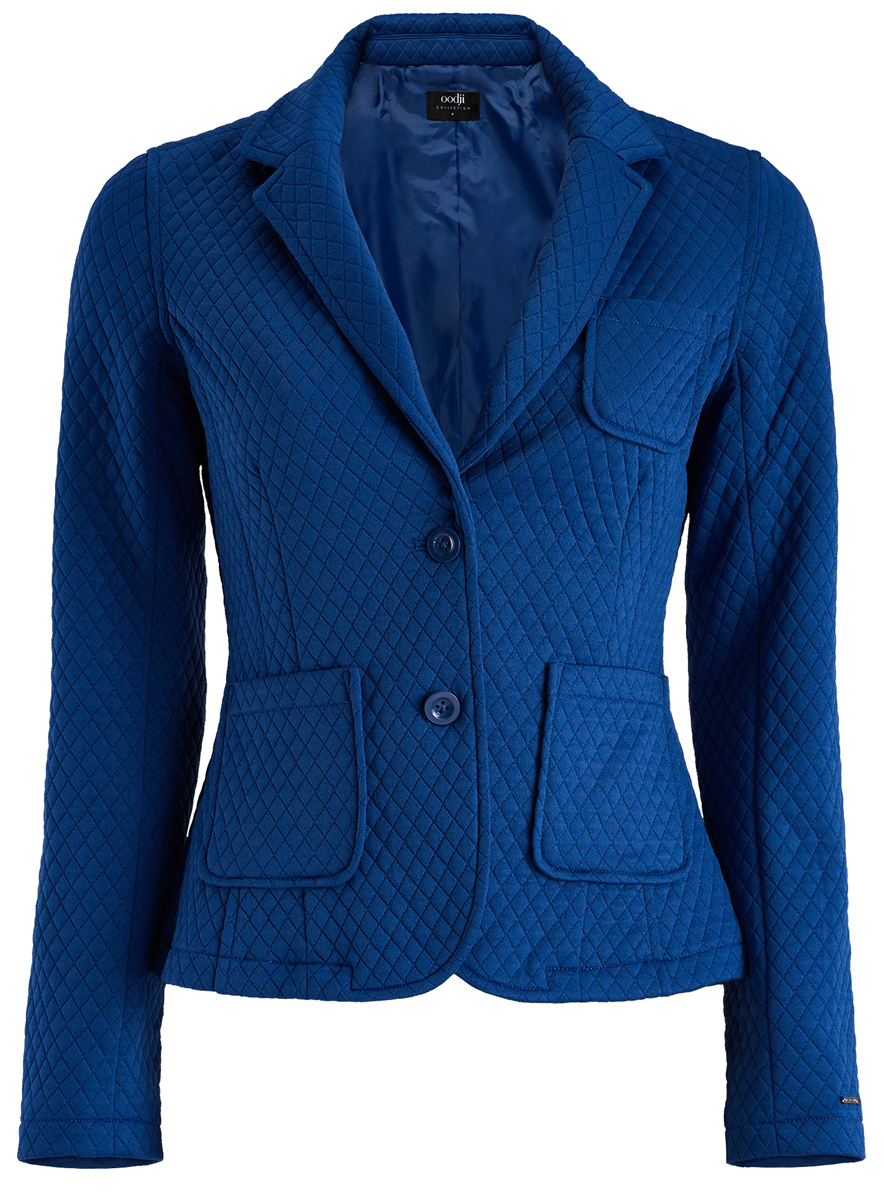 Жакет27900041/42408/2500M Жакет27900041/42408/2500MЖенский жакет oodji Collection выполнен из высококачественного полиэстера. Модель приталенного кроя с воротником с лацканами застегивается на две пуговицы. Спереди расположены три накладных кармана, а манжеты оформлены пуговицами. Низ спинки дополнен одной шлицей.