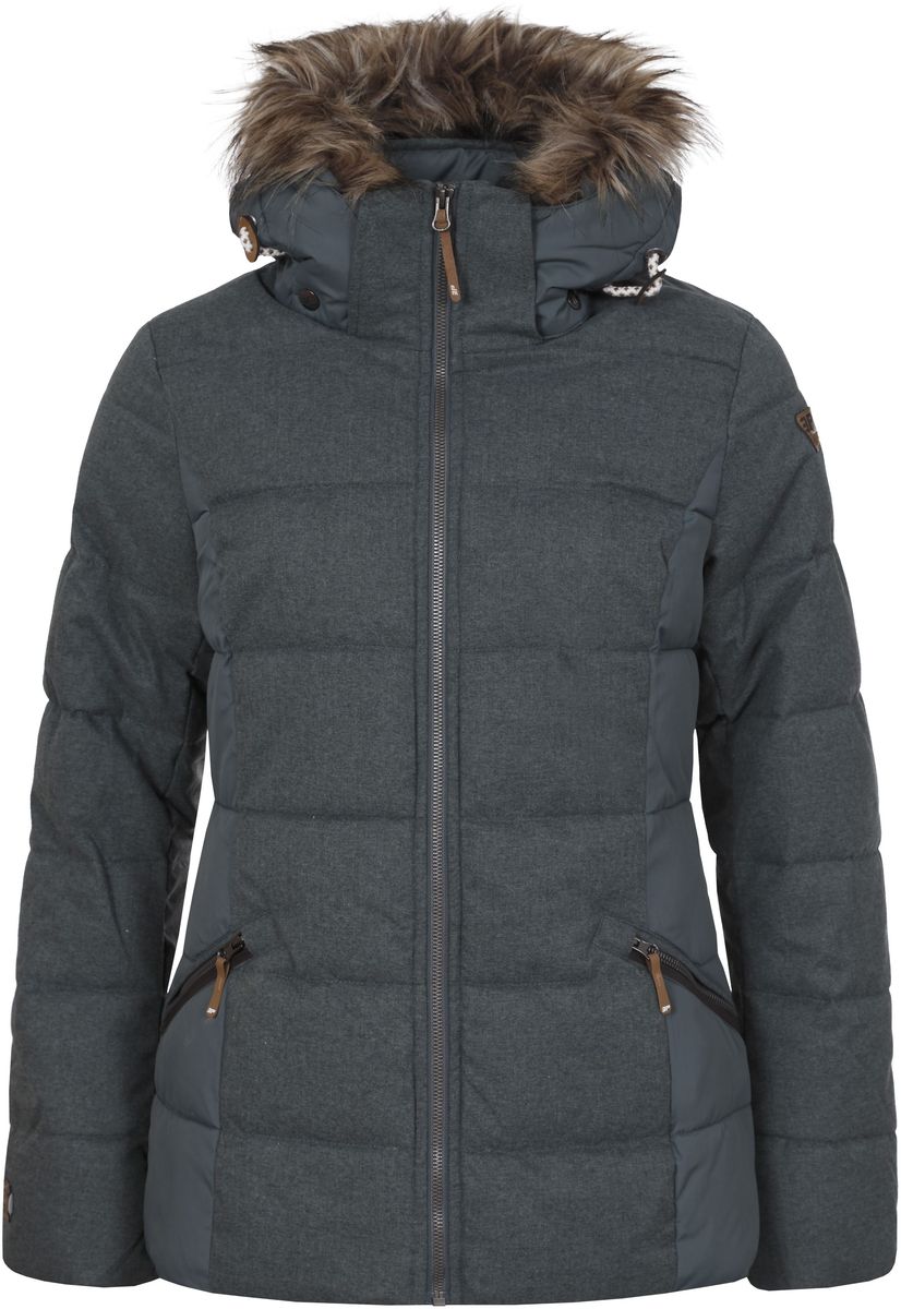 Куртка653045562IV Куртка653045562IVЖенская куртка Icepeak Tiffi, изготовленная из водоотталкивающей и ветрозащитной ткани, которая создает оптимальный микроклимат внутри куртки, утеплена синтепоном. Наполнитель - изготовленный из полиэстера материал Super Soft Touch, состоящий из множества слоев тончайших волокон, которые обеспечивают отличную термоизоляцию, но не утяжеляют изделие. Куртка с воротником-стойкой и съемным капюшоном застегивается на молнию. Капюшон, оформленный искусственным мехом, пристегивается при помощи кнопок и молнии и регулируется с помощью эластичной резинки со стопперами. Рукава оснащены внутренними трикотажными манжетами. Спереди куртка дополнена двумя втачными карманами на застежках-молниях, а с внутренней стороны расположены один накладной карман-сетка и один втачной карман на молнии. Низ куртки дополнен шнурком-кулиской со стопперами.