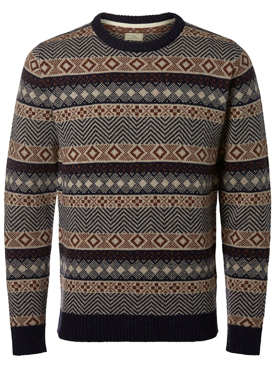 Джемпер16053469_Dark Navy Джемпер16053469_Dark NavyСтильный мужской джемпер Selected Homme Heritage изготовлен из шерсти с добавлением нейлона. Модель с круглым вырезом горловины и длинными рукавами оформлена оригинальным вязаным узором. Воротник, манжеты рукавов и низ джемпера связаны резинкой.