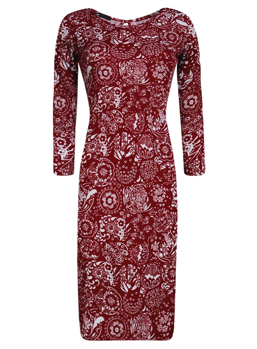 Платье24001070-5/15640/2945E Платье24001070-5/15640/2945EПлатье oodji Collection исполнено из мягкой облегающей ткани. Имеет вырез-капельку на спинке, застегивающийся на пуговицу и рукава 7/8. Изделие плотно садится по фигуре.