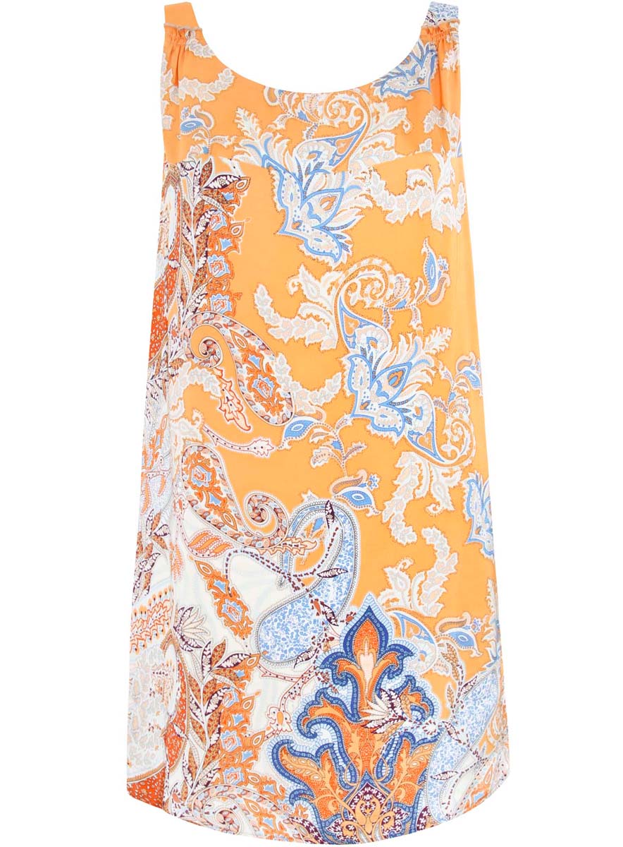 Платье21900314/42716/5570E Платье21900314/42716/5570EПлатье oodji Collection выполнено полностью из полиэстера. Модель на бретелях свободного кроя и с круглым вырезом горловины. Платье оформлено этническим принтом.