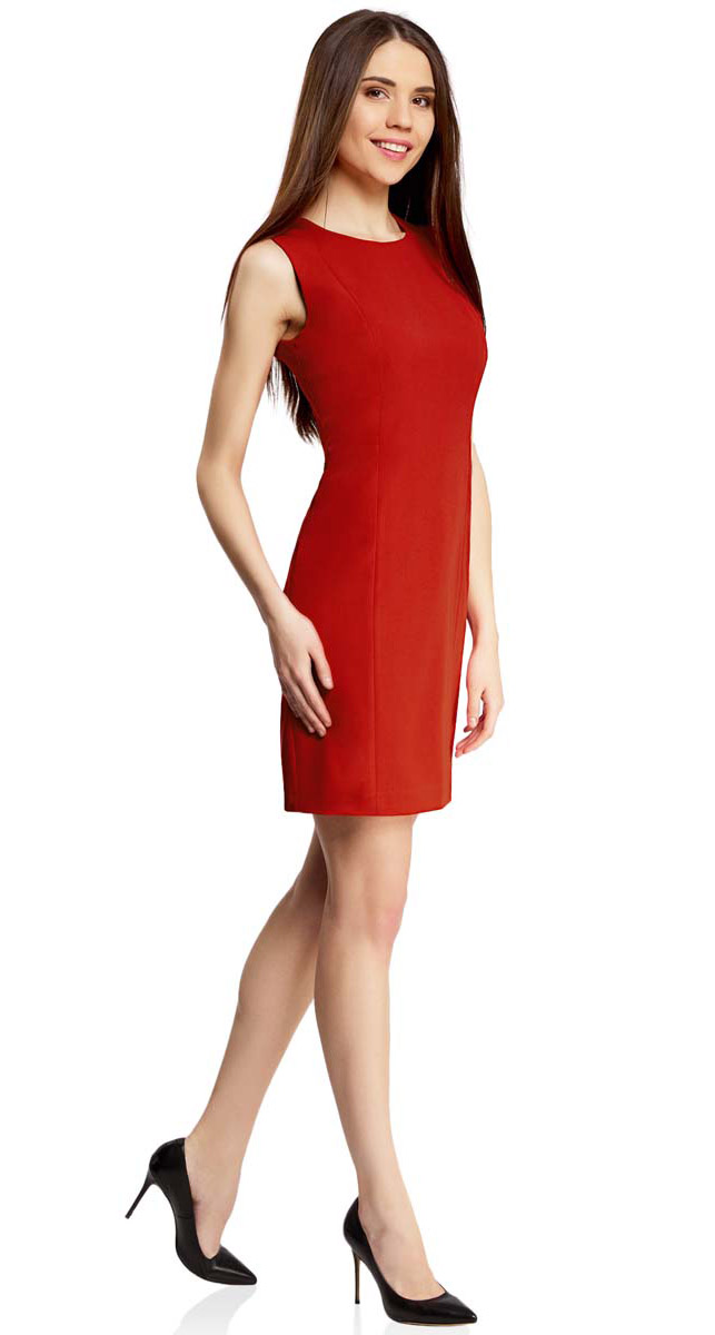 Платье21902064B/18600/2500M Платье21902064B/18600/2500MПлатье oodji Collection выполнено из высококачественного комбинированного материала. Модель по фигуре с круглым вырезом горловины и без рукавов застегивается на спинке на застежку-молнию и пуговицу.