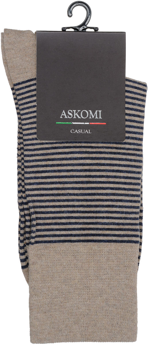 НоскиАМ-5260 НоскиАМ-5260Мужские носки Askomi Casual для повседневной носки выполнены из эластичного хлопка Supima. Благодаря тонким и длинным волокнам такой хлопок обладает повышенной прочностью, мягкостью и яркостью цвета. Носок и пятка укреплены, что значительно увеличивает износостойкость носков. Кеттельный шов не ощутим для ноги. Стильный принт с тонкими горизонтальными полосками подчеркнет ваш вкус.