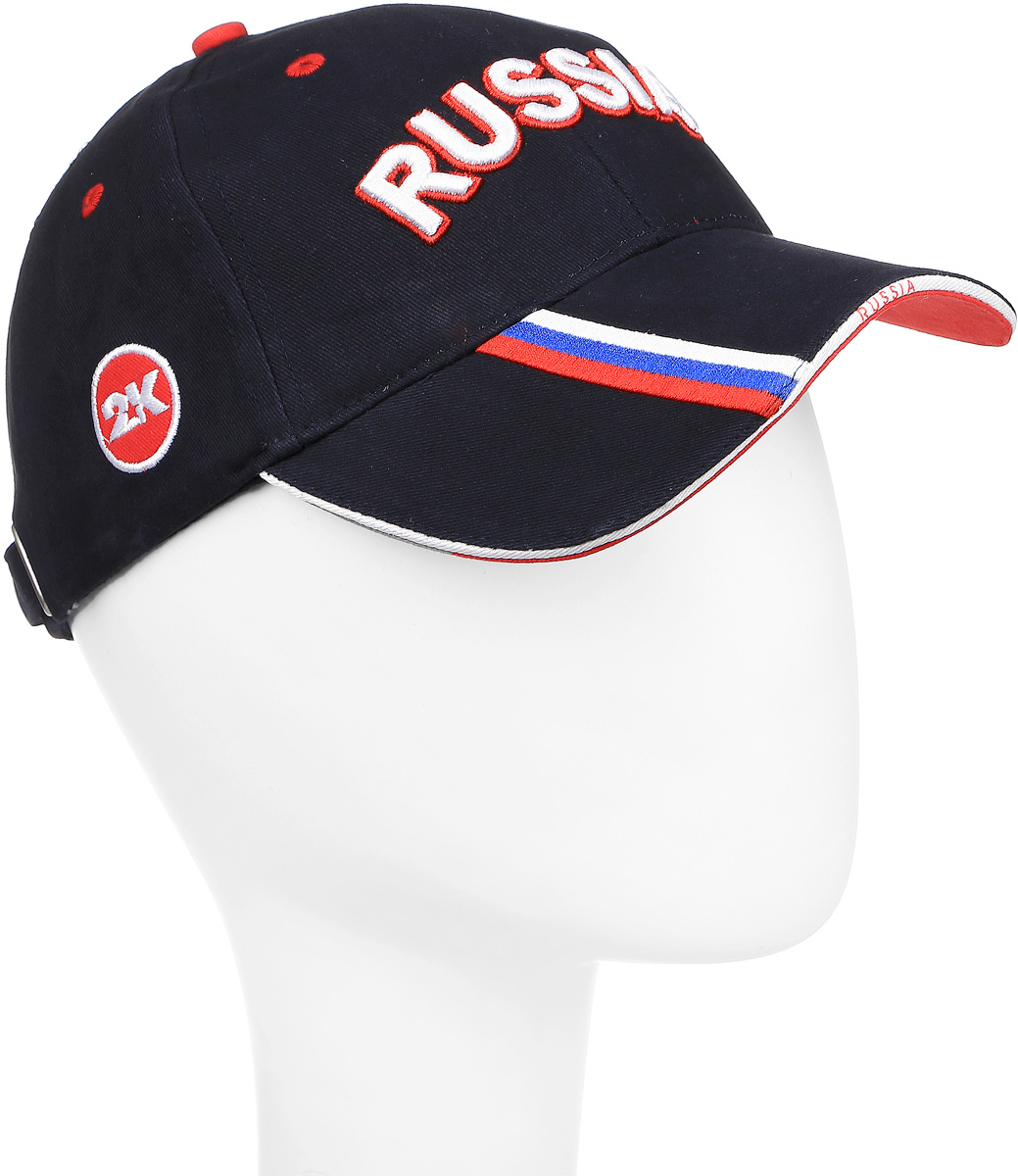Бейсболка124227_navy/red/white Бейсболка124227_navy/red/whiteБейсболка 2K Sport National выполнена из натурального хлопка и имеет классическую панельную конструкцию. Модель с плотным козырьком оформлена объемной вышивкой с изображением флага Российской Федерации и надписью Russia. Бейсболка имеет небольшие отверстия, обеспечивающие дополнительную вентиляцию. Объем бейсболки регулируется при помощи хлястика с металлической застежкой-фиксатором, оформленной гравировкой.