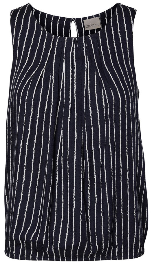 Топ10171200_Navy Blazer Топ10171200_Navy BlazerСтильный женский топ Vero Moda выполнен из натуральной вискозы. Модель с круглым вырезом горловины застегивается на спинке при помощи пуговицы. Низ изделия собран резинкой.