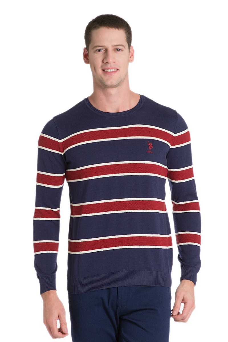 ДжемперG081SZ0TK0KEN_KR0227 ДжемперG081SZ0TK0KEN_KR0227Мужской джемпер с длинными рукавами и круглым вырезом горловины выполнен из натурального хлопка. Модель оформлена принтом в полоску.