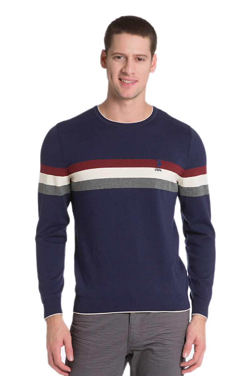 ДжемперG081SZ0TK0SANCEZ_VR033 ДжемперG081SZ0TK0SANCEZ_VR033Мужской джемпер с длинными рукавами и круглым вырезом горловины выполнен из натурального хлопка. Модель оформлена принтом в полоску.