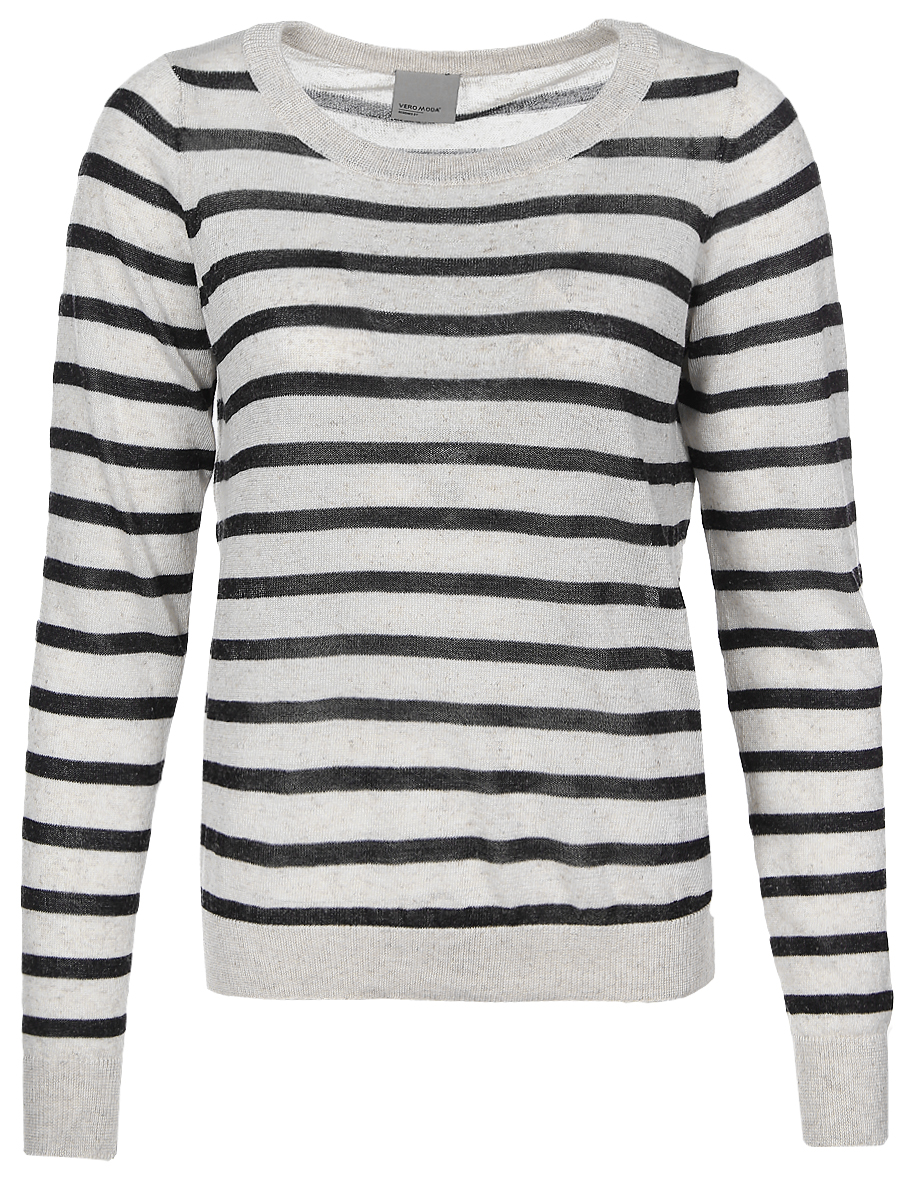 Джемпер10166456_Blue Surf Джемпер10166456_Blue SurfЖенский джемпер Vero Moda свободного кроя с круглым вырезом горловины и длинными рукавами изготовлен из высококачественной пряжи из полиэстера с добавлением льна. Горловина, низ и манжеты рукавов джемпера связаны резинкой. Модель оформлена узором в полоску.