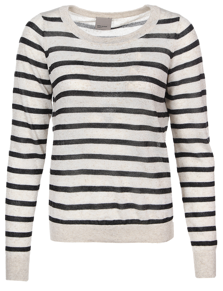 Джемпер10166456_Blue Surf Джемпер10166456_Blue SurfЖенский джемпер Vero Moda свободного кроя с круглым вырезом горловины и длинными рукавами изготовлен из высококачественной пряжи из полиэстера с добавлением льна. Горловина, низ и манжеты рукавов джемпера связаны резинкой. Модель оформлена узором в полоску.