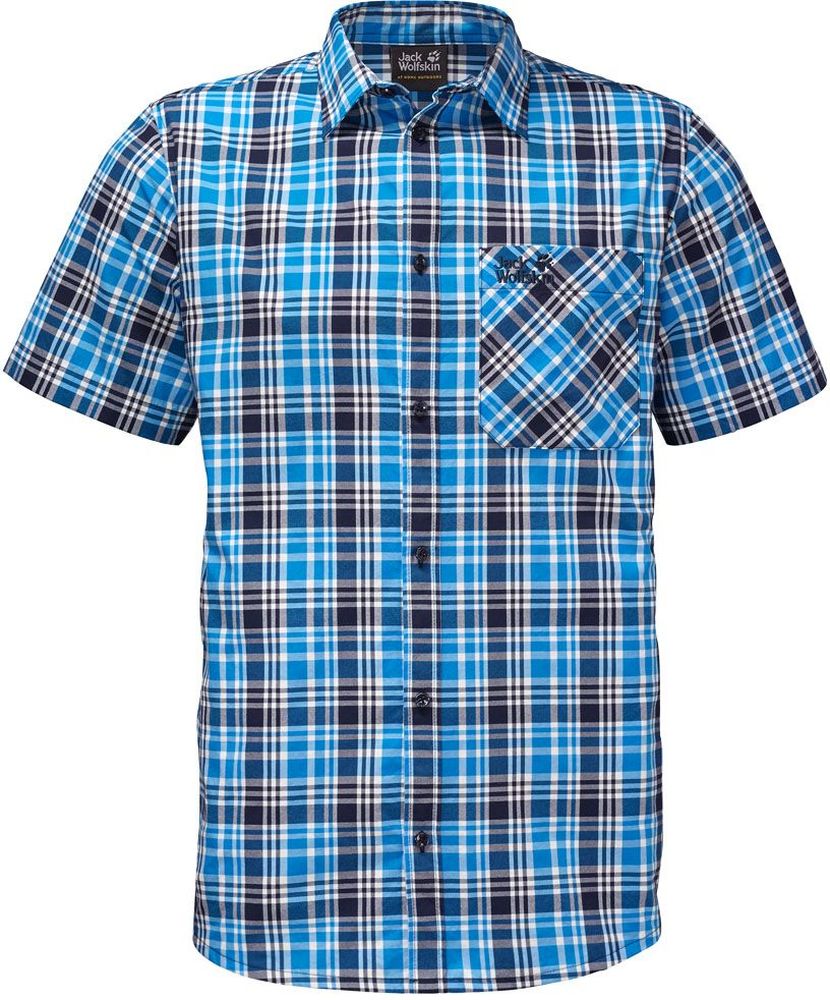 Рубашка1401582-7630 Рубашка1401582-7630Рубашка мужская Saint Elmos Shirt M изготовлена из 100% полиамида. Ткань легкая и дышащая, кроме того, она быстро сохнет и обладает защитой от ультрафиолета (UPF 30+). Рубашка застегивается на пуговицы, имеет отложной воротник и короткие стандартные рукава. Спереди расположен накладной нагрудный карман, по бокам имеются вшитые карманы. Модель дополнена принтом в клетку и логотипом бренда. Такая рубашка идеально подходит для путешествий в жаркие страны и отдыха на природе.
